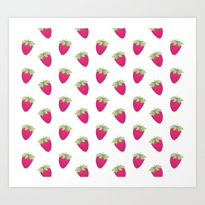 Pink Strawberries Pattern (White) Art Print