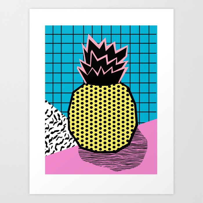 Grindage - pineapple fruit tropical pattern memphis style art print bright neon 1980 1980's 80's 80s Art Print