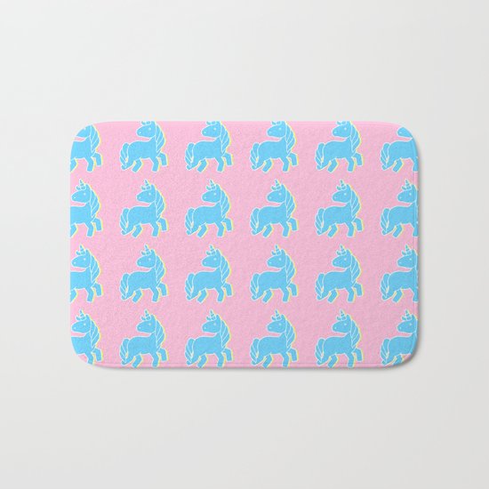 Blue unicorn in a pink world Bath Mat