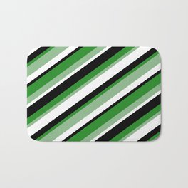 [ Thumbnail: Forest Green, Dark Sea Green, White & Black Colored Striped Pattern Bath Mat ]