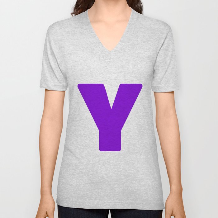 Y (Violet & White Letter) V Neck T Shirt