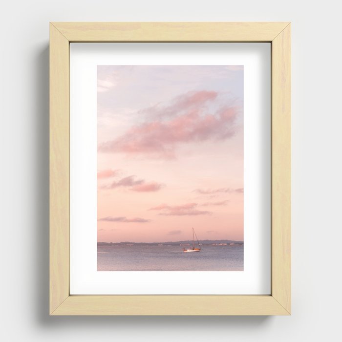 Sailing at sunset under a pink sky Recessed Framed Print