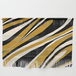 Fluid Vibes Retro Aesthetic Swirl Abstract Pattern in Black, Dark Mustard Gold, and Cream Wall Hanging