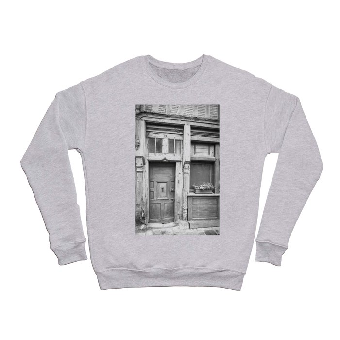 Black and white vintage wooden door art print - old french frontdoor - street and travel photography Crewneck Sweatshirt