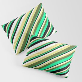 [ Thumbnail: Eyecatching Tan, Dark Olive Green, Green, Black, and White Colored Lines/Stripes Pattern Pillow Sham ]