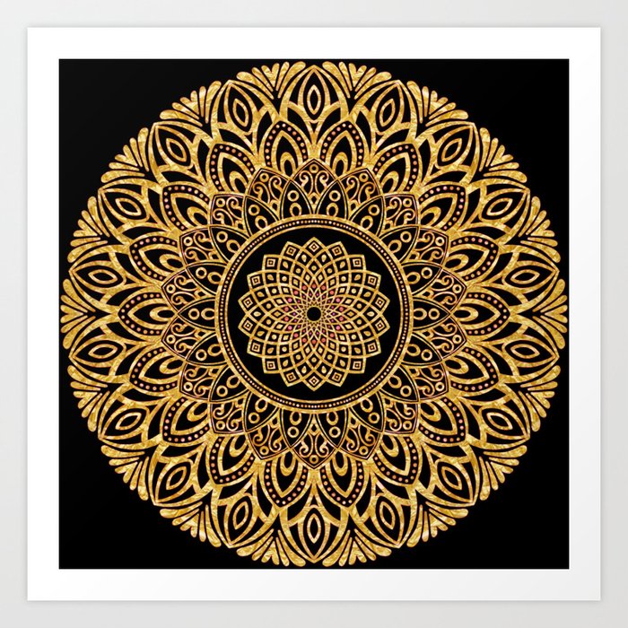 Black and Gold Mandala Art Print by Shalini
