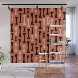 Retro Mid Century Modern Abstract Pattern 622 Black Orange and Cream Wall Mural
