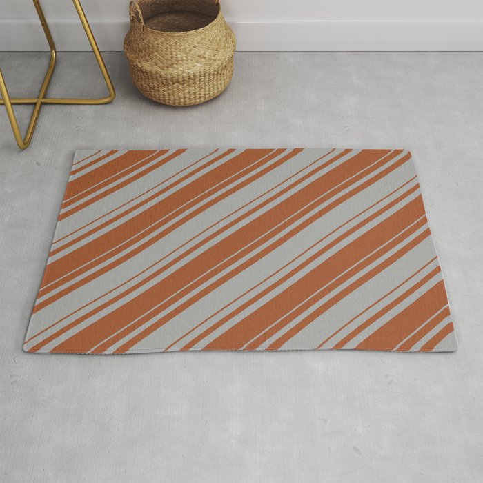 Dark Gray and Sienna Colored Striped/Lined Pattern Rug