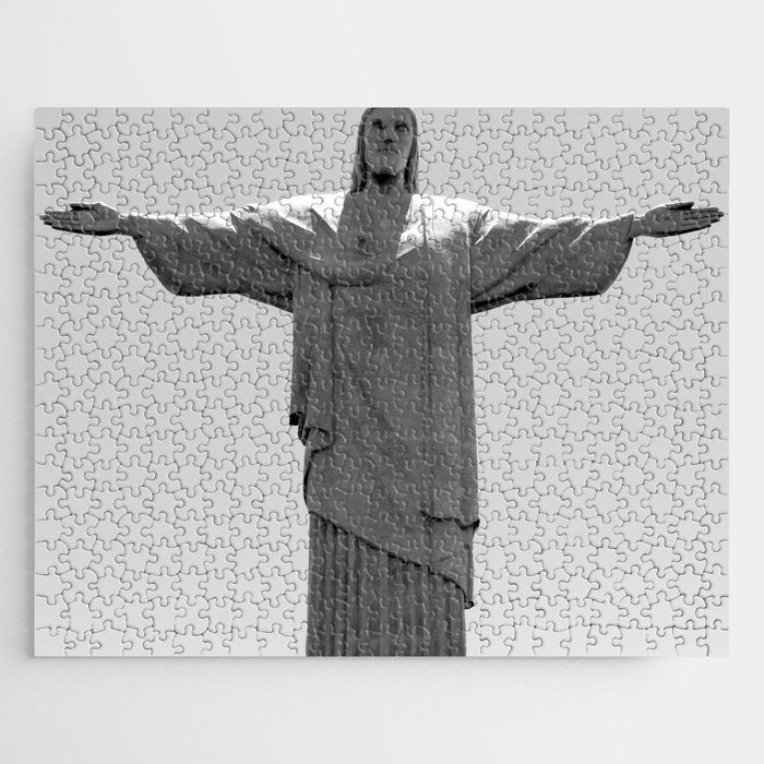 Brazil Photography - Christ The Redeemer Under The Gray Sky Jigsaw Puzzle