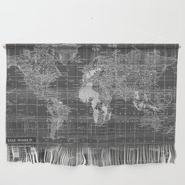 Black and White Vintage World Map Wall Hanging