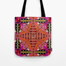 no. 250 black and white, pink ,orange, red ,with yellow  pattern Tote Bag