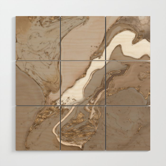 Taupe marble and gold abstract Wood Wall Art