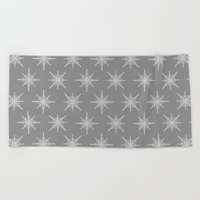 Snowflakes White Gray Beach Towel