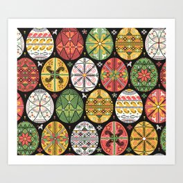 vintage pattern with pysanky. Easter eggs pattern. Ukrainian easter eggs. Eggs with traditional ukrainian folk ornament. Seamless pattern with easter eggs in folk style from Ukraine. Easter decoration Art Print