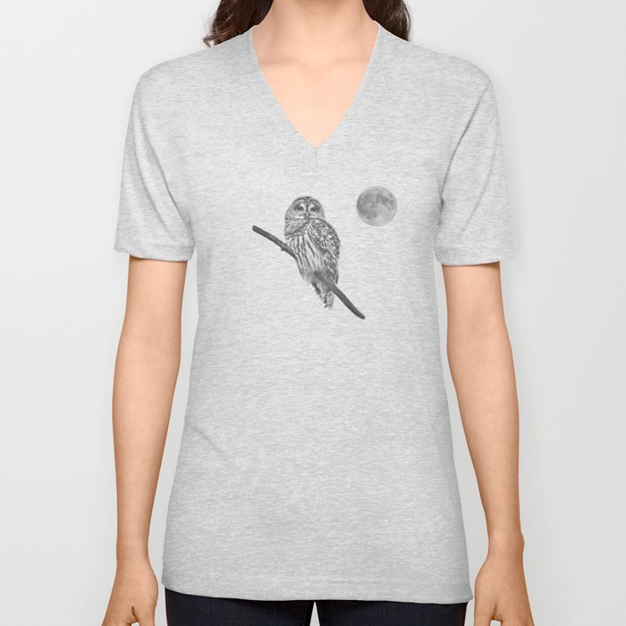 Owl, See the Moon: Barred Owl (bw) V Neck T Shirt