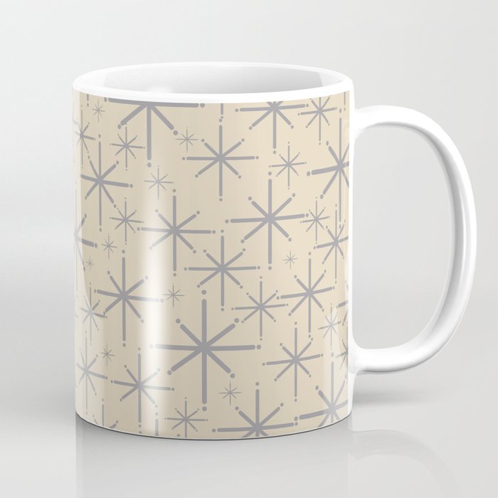 Twinkling Starbursts Mid Century Modern Pattern in Retro Beige and Gray Coffee Mug