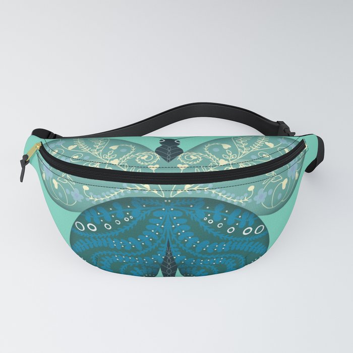 Butterfly Pattern Design Turquoise Floral Illustration  Fanny Pack