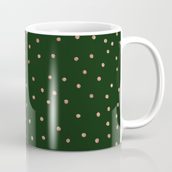 Forest Green Pink Rose Gold Glitter Polka Dots Coffee Mug By Forest Green Pink Rose Gold Glitter Polka Dots Coffee Mug