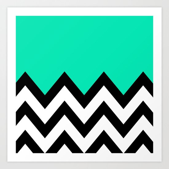 TEAL COLORBLOCK CHEVRON Art Print