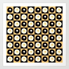Blossoms & Buttercups - Inverted Colors Checkerboard  Art Print