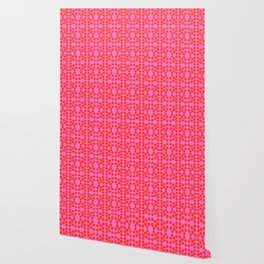 Mid-Century Modern Big Red Dots On Hot Pink Wallpaper