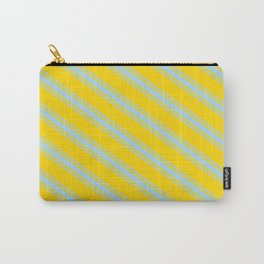 [ Thumbnail: Yellow & Light Blue Colored Lined/Striped Pattern Carry-All Pouch ]