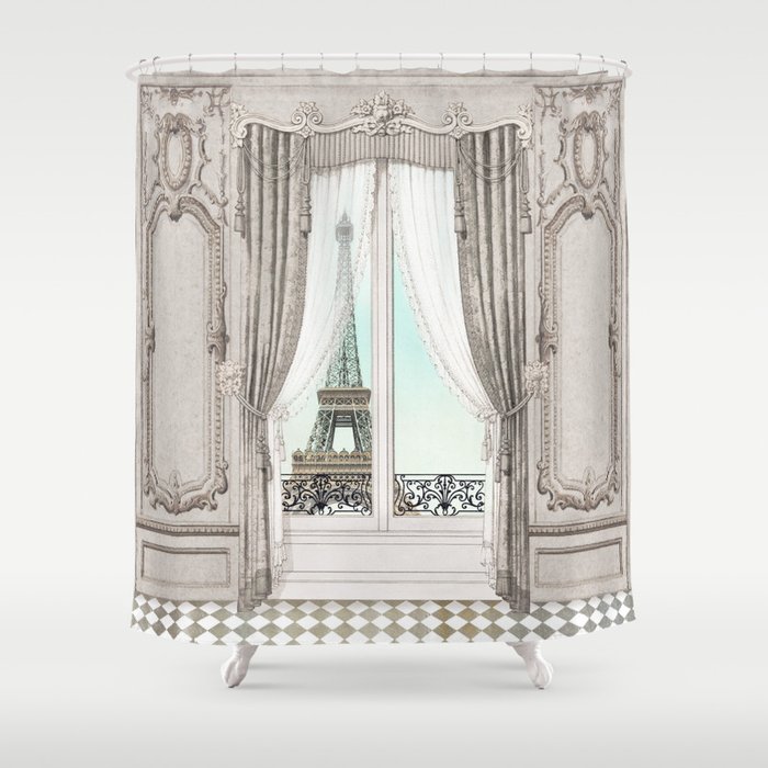 Eiffel Tower room with a view Shower Curtain