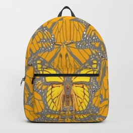 ABSTRACT GOLDEN MONARCH BUTTERFLIES GREY PATTERN ART Backpack