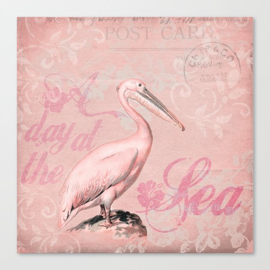 Retro Pelican Vintage old style illustration Canvas Print