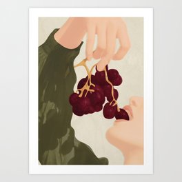 Hold me in the Present Art Print | Lips, Room, Summer, Art, Woman, Grapes, Minimal, Livingroom, Simple, Leaves 