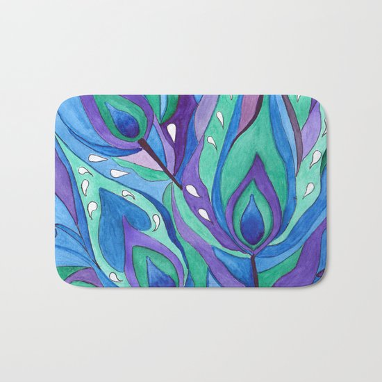 Watercolor . Abstraction . The peacock feather . 1 Bath Mat
