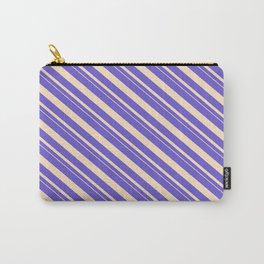 [ Thumbnail: Slate Blue and Bisque Colored Stripes Pattern Carry-All Pouch ]