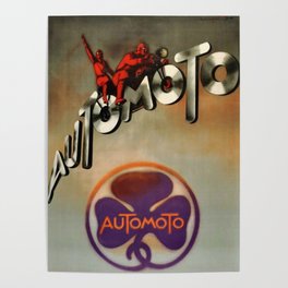 1930 Original Vintage Art Deco Advertising Poster Automoto Motos Bicycles Motorcycles Poster