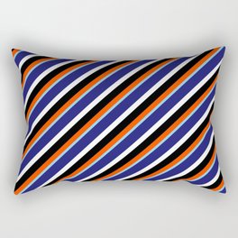 [ Thumbnail: Red, Sky Blue, Midnight Blue, White, and Black Colored Lines/Stripes Pattern Rectangular Pillow ]