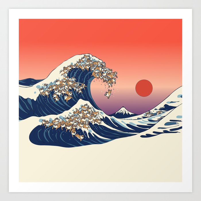The Great Wave of Shiba Inu Art Print