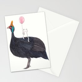 Guinea Fowl and Cat Stationery Card