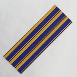 [ Thumbnail: Goldenrod and Midnight Blue Colored Striped/Lined Pattern Yoga Mat ]
