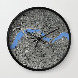Map of London Thames Drawing Wall Clock