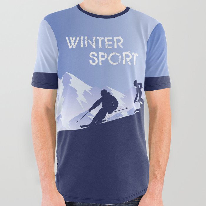 Skiing Winter Sport on Demand Sale Design 2 All Over Graphic Tee