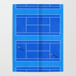 Blue Tennis Courts From Above  Poster | Tennis, Abstract, Aerial, Sports, Miniature, Game, Blue, Player, Birds Eye View, Illustration 