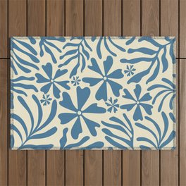 Groovy Flowers and Leaves in Celadon Blue and Light Yellow Outdoor Rug