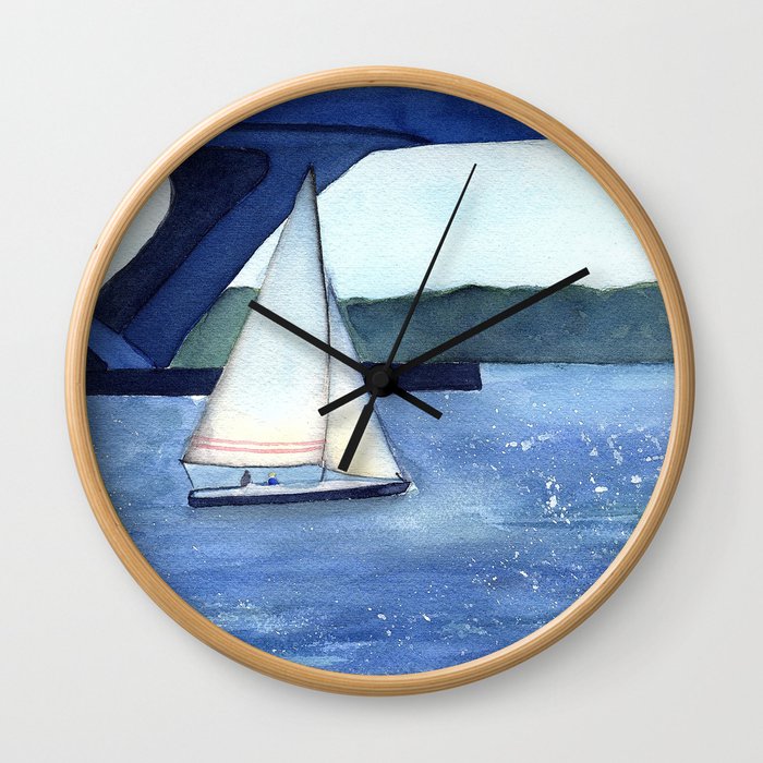 "Off to a journey" Sailboat Watercolor Painting Wall Clock