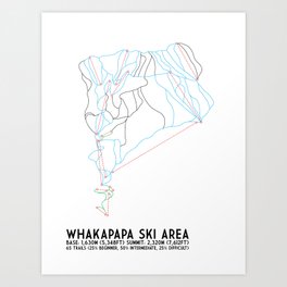 Whakapapa Skifield, New Zealand - Minimalist Trail Art Art Print | Abstract, Vintage, Graphic Design, Illustration 