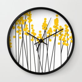 Hello Spring! Yellow/Black Retro Plants on White #decor #society6 #buyart Wall Clock