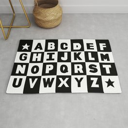 Alphabet Black and White Area & Throw Rug