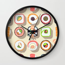 Sushi Rolls Japanese Food Pattern Wall Clock