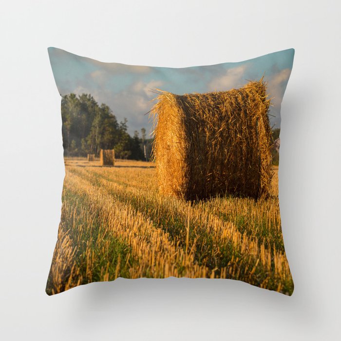 PEI Rural Hay Bales 2 Throw Pillow