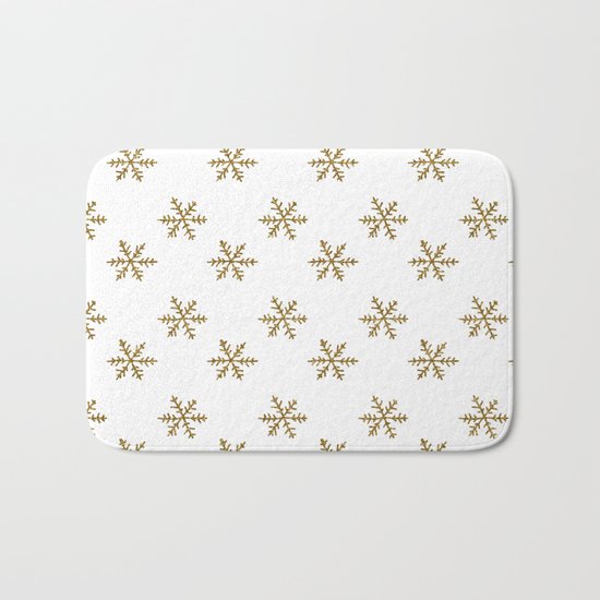 Merry christmas- Gold glitter snowflakes- Winter pattern Bath Mat