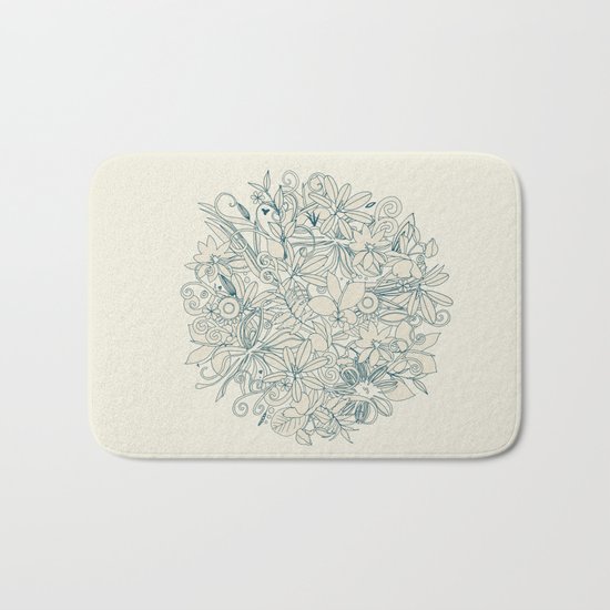 Denim flower circle Bath Mat