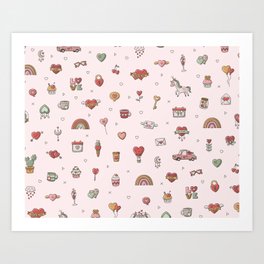 Sweetheart Art Print | Cupcakes, Pink, Candy, Car, Sweet, Valentine, Seamless, Drawing, Dreamcatcher, Boho 